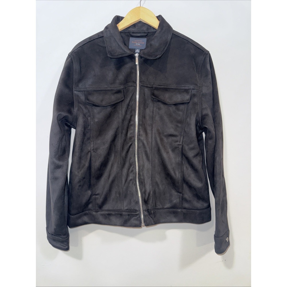 Marc Asher New York Mens Black Faux Suede Faux‎ Fur Lined Zip Trucker Jacket M